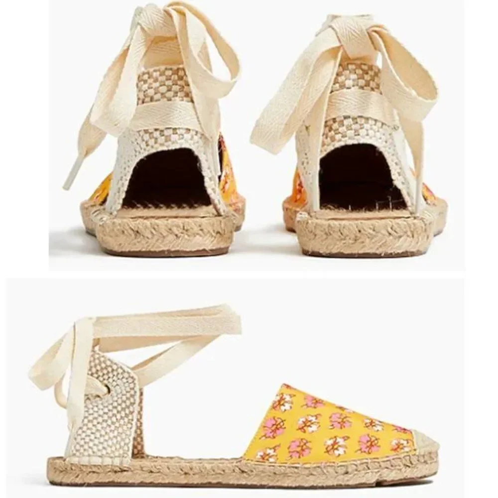 J CREW‎ Women's Espadrille Sandals Floral Canvas Ankle-Wrap Flat Shoes Suze 7